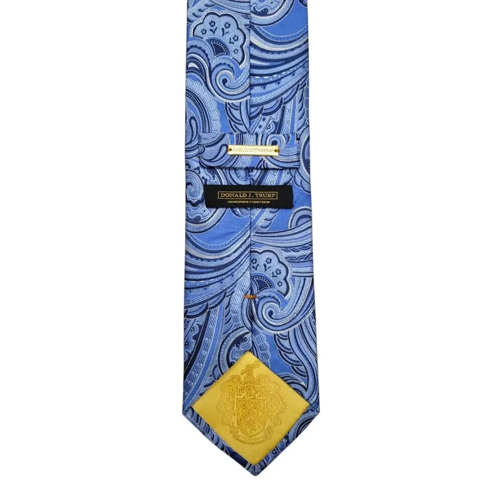 Donald J Trump Signature Collection Silk Tie Blue Paisley Gold Bar Necktie